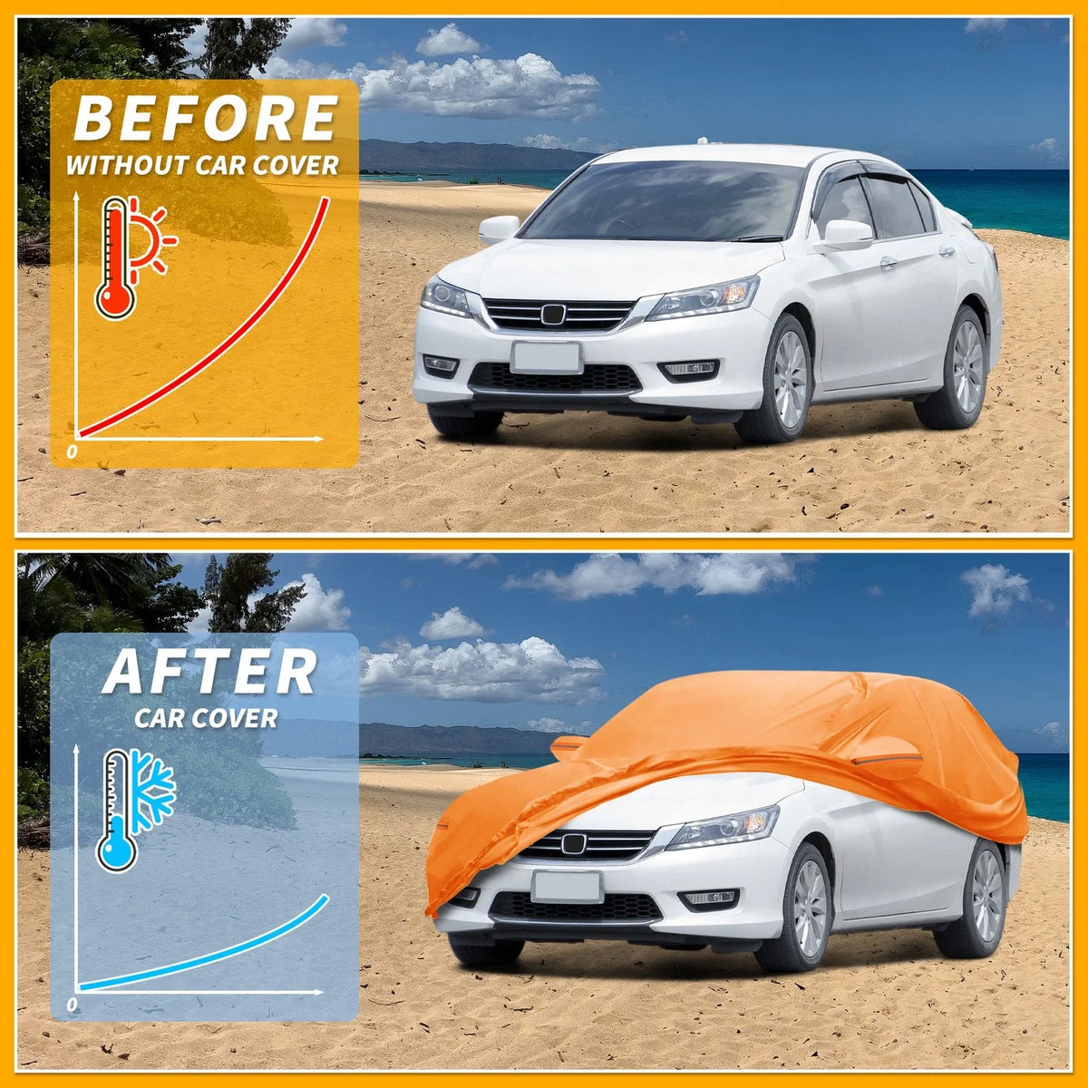 Waterproof Car Cover for Honda Accord (All Weather, Orange, Zipper)