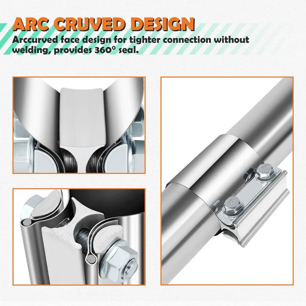 2X 2" ID Stainless Steel Catback Exhaust Butt Joint Band Clamps for Universal