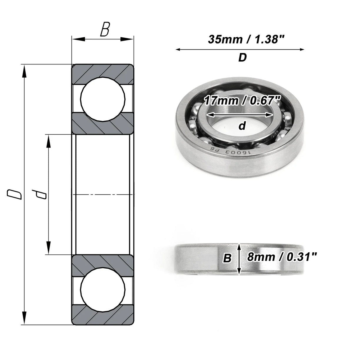 Deep Groove Ball Bearing 17x35x8mm for Scooter Skateboard (1 Pc)