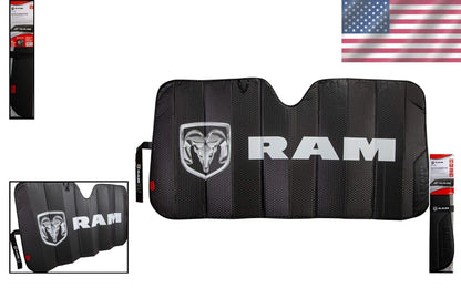 Front Windshield Accordion Sunshade for RAM Logo (2010–2023) Black Matte Finish
