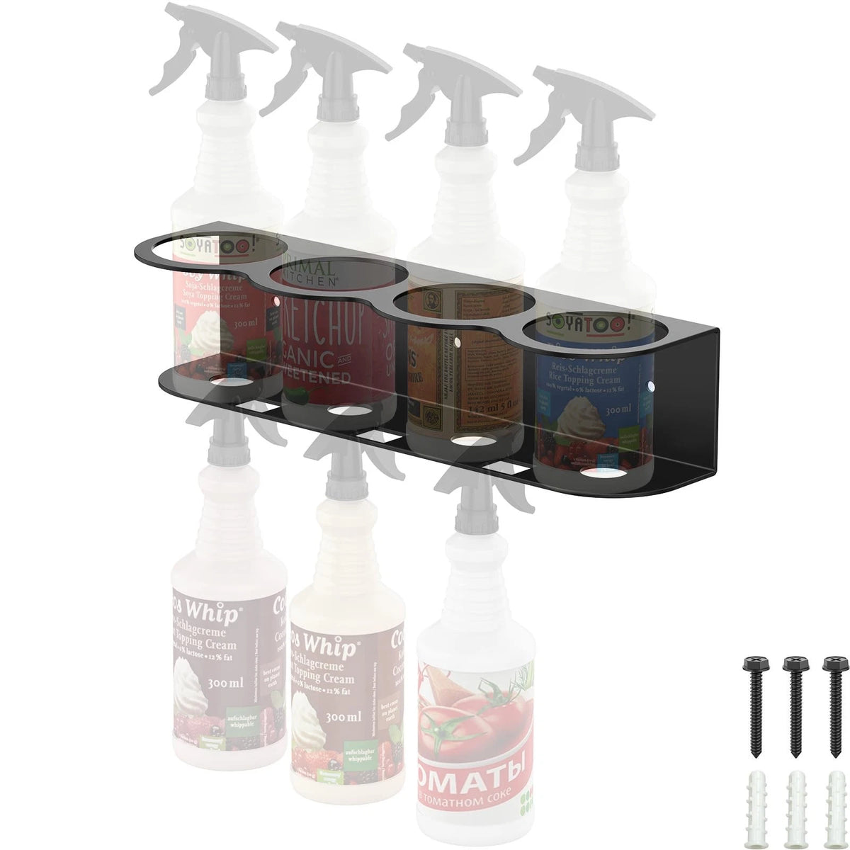 4 Spray Bottle Holder for Fengone (Wall Mount, Space-efficient, Black)