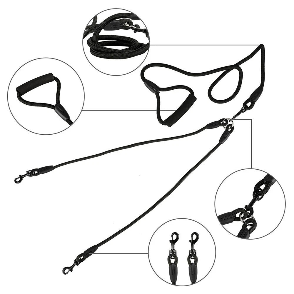 2X Dog Pet Coupler Dual Nylon Walking Leash No Tangle Lead