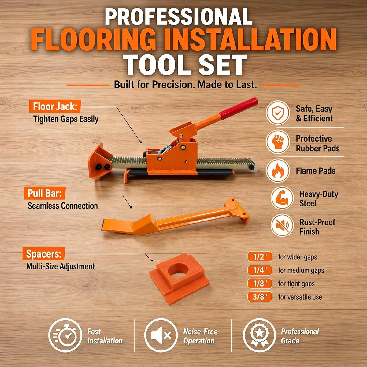 Hardwood Flooring Jack Positioning Tool Spacers Kit - Wear Resistant Carbon Steel