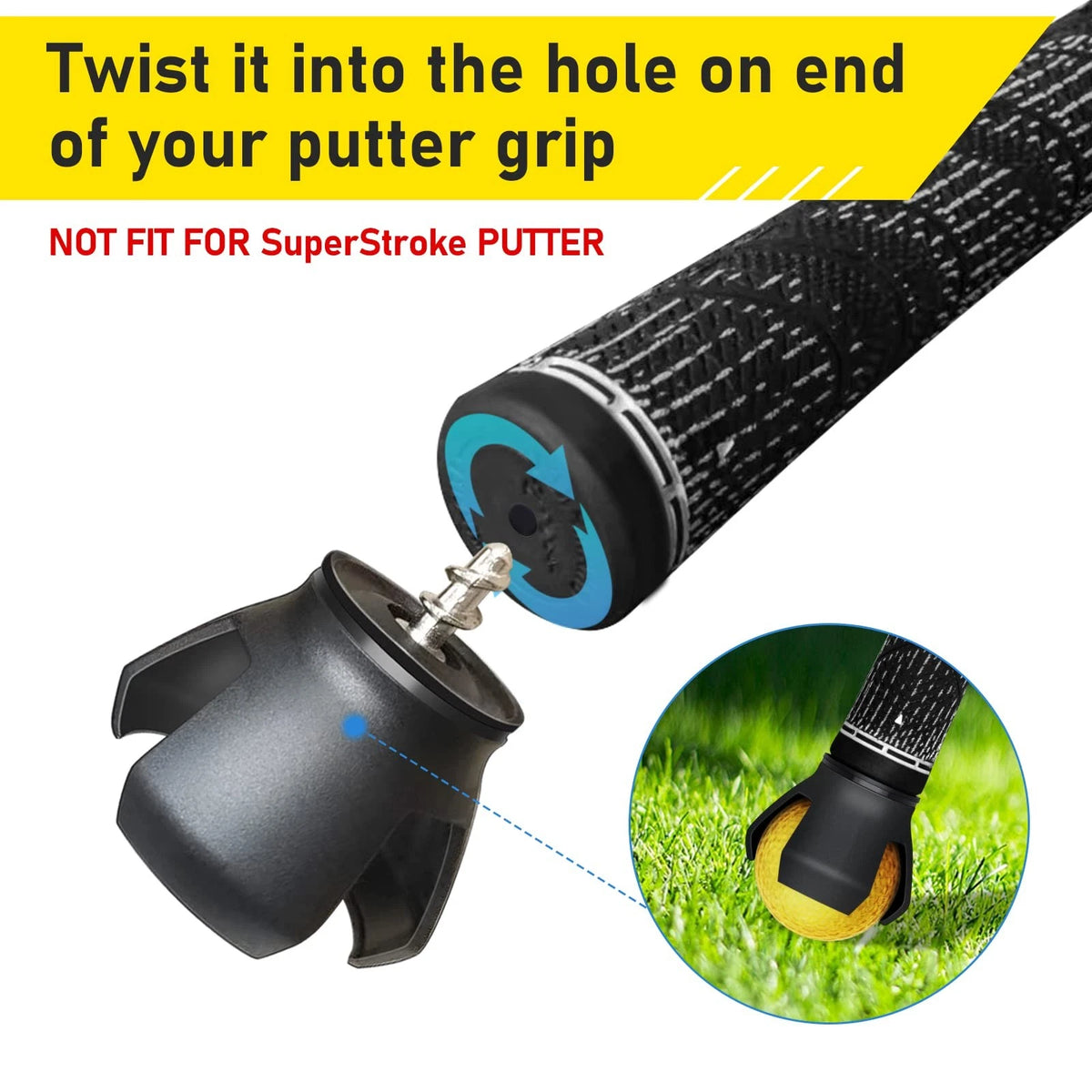 4X Golf Ball Retriever for Universal Use (2.1" x 1.9") - Black Grabber