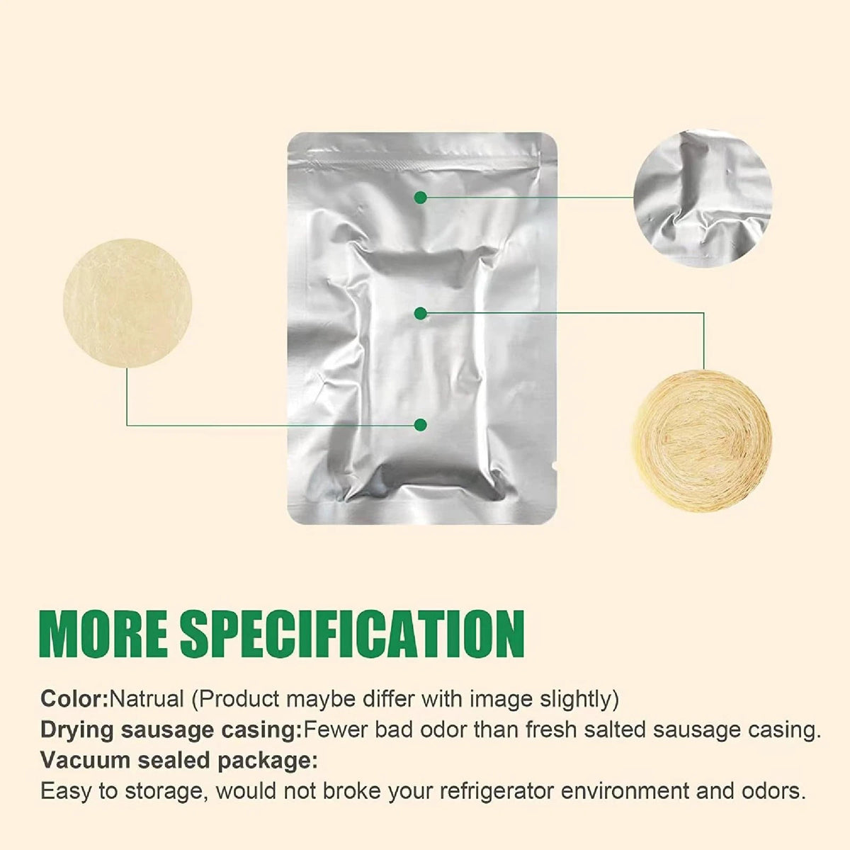 Natural Dried Sausage Casings 32mm for Homemade Meats (8m 26ft)