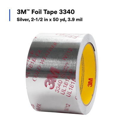 Aluminum Foil Tape 3340, 2.5" X 50 Yd, Silver, HVAC Sealing