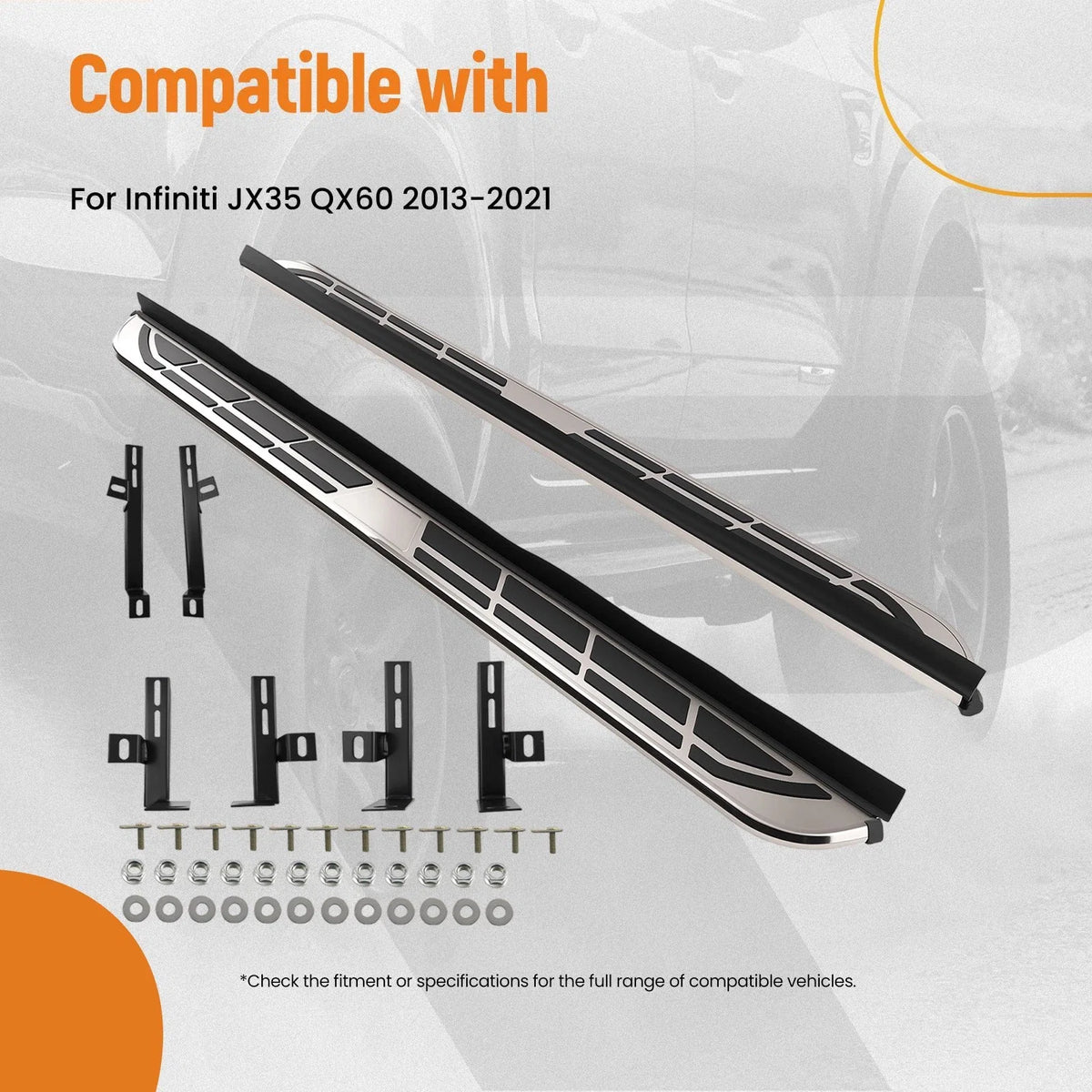 Step Rails Running Boards for Infiniti JX35 QX60 (2013–2021) Non-Slip