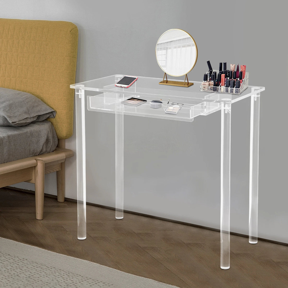 Acrylic Makeup Vanity Desk for Clear Vanity Table with Drawer