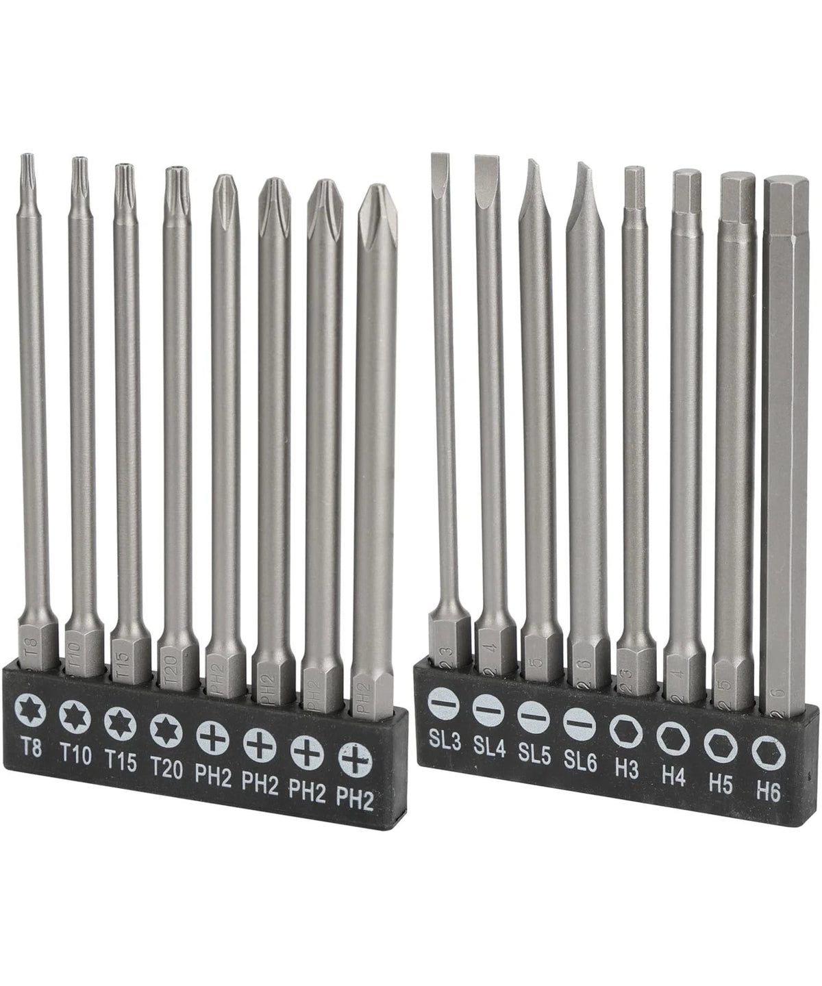 16-Piece Long Screwdriver Bits Set, 1/4" Hex Shank, Slotted, 4"
