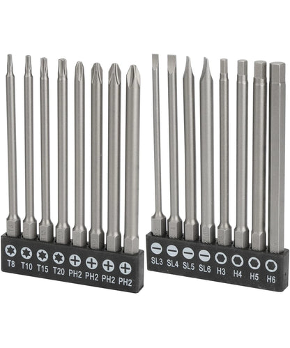 16-Piece Long Screwdriver Bits Set, 1/4" Hex Shank, Slotted, 4"