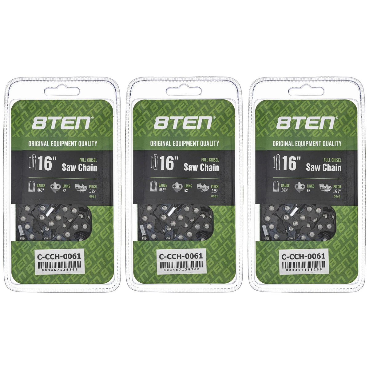 3-Pack Chainsaw Chain 16 Inch .063 .325 62DL for Stihl MS 250 021 070 251 C-BE 5018417-62, 591104262, H26-62, H28-62, 26RS362E