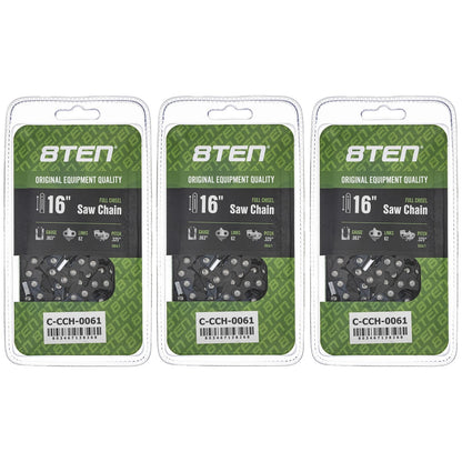3-Pack Chainsaw Chain 16 Inch .063 .325 62DL for Stihl MS 250 021 070 251 C-BE 5018417-62, 591104262, H26-62, H28-62, 26RS362E