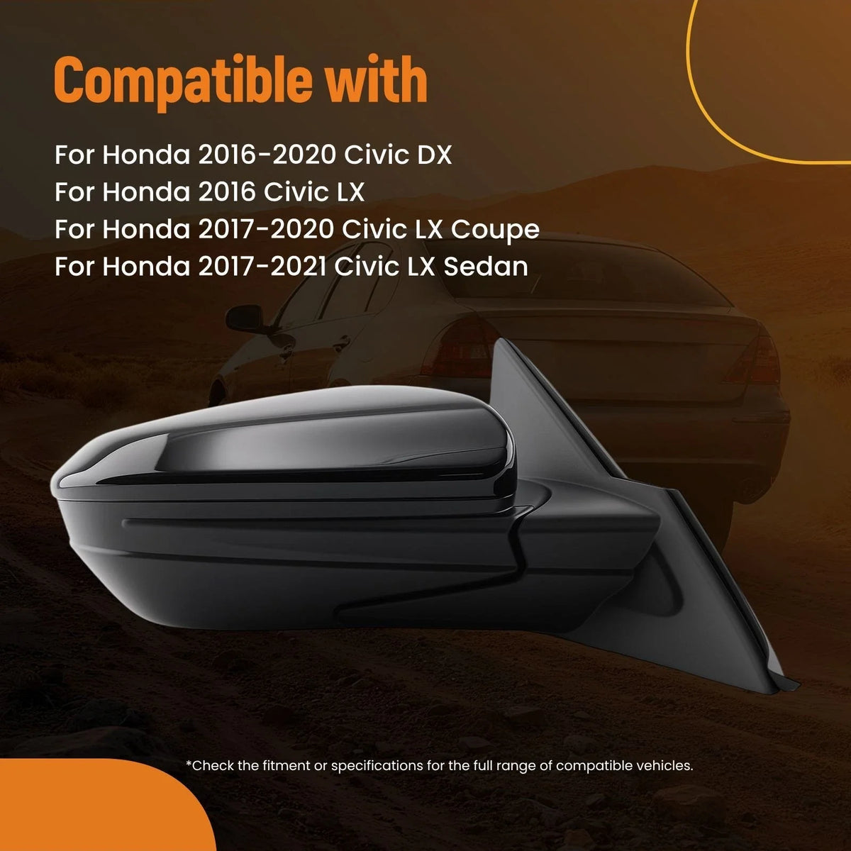 Passenger Rear View Mirror for Honda Civic (2016–2020) Black 76201TBAA11ZF