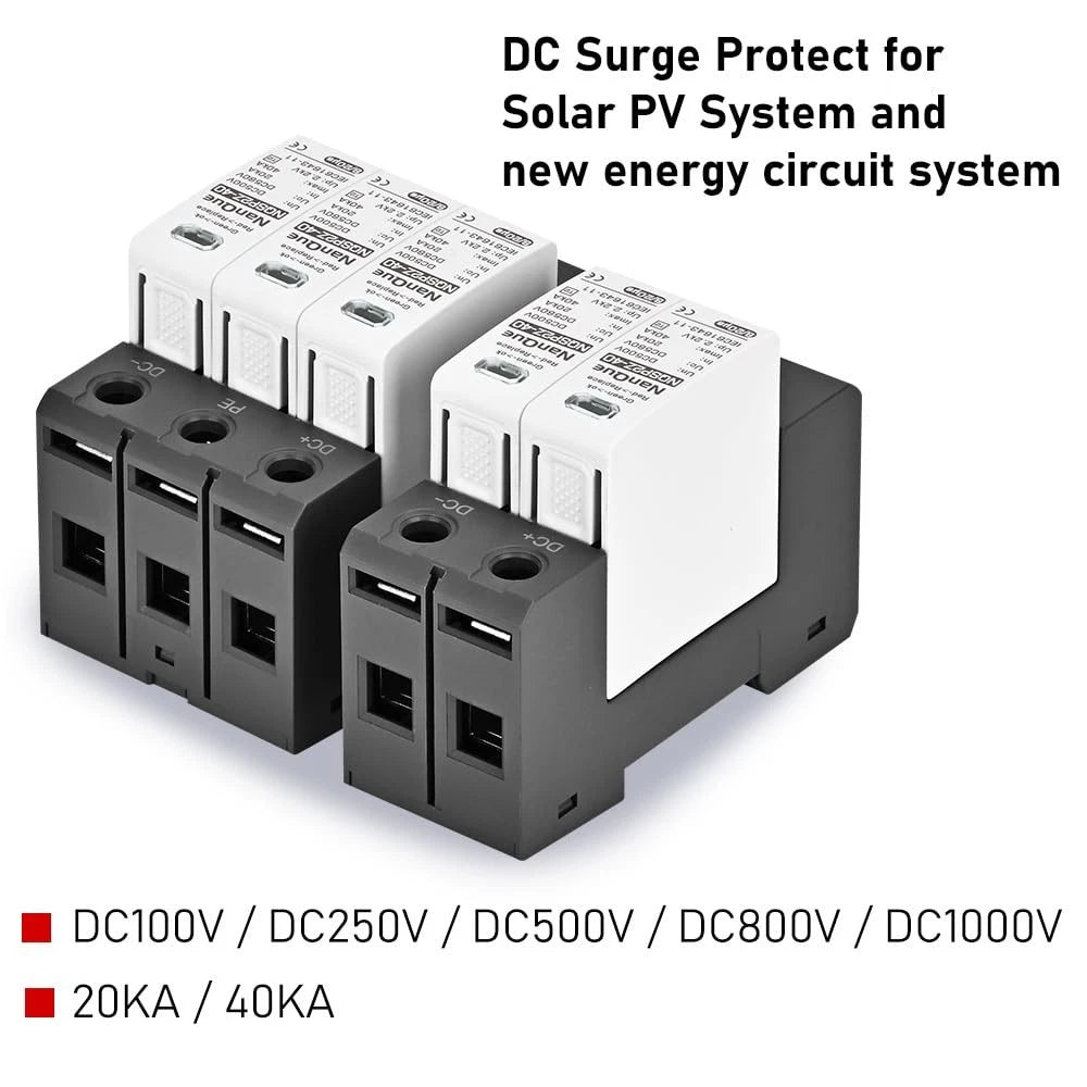 DC SPD Surge Protector for PV Systems 100V-1000V, 2-Pole 40kA T2
