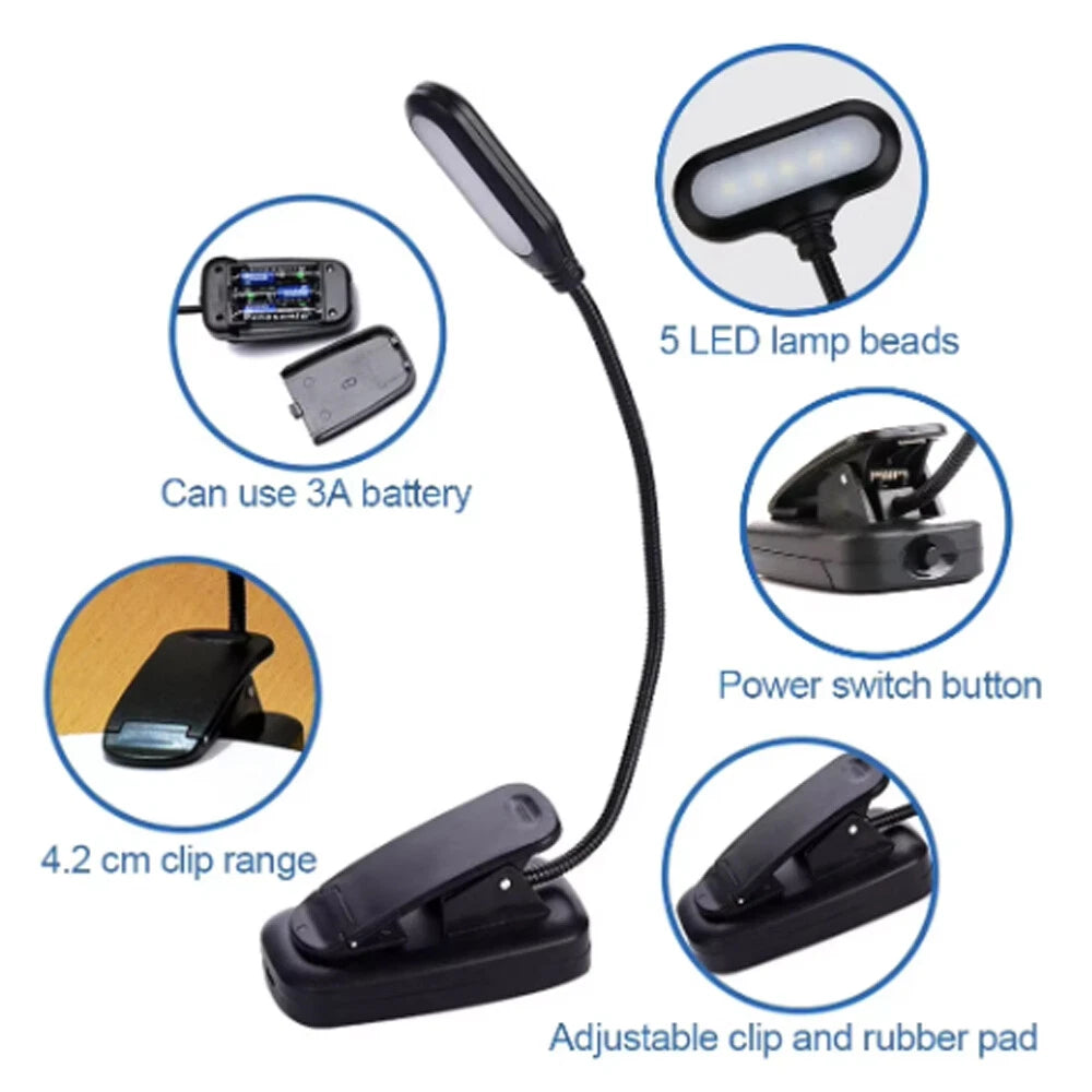 2X USB Rechargeable LED Book Light for Reading (Flexible Clip-On)