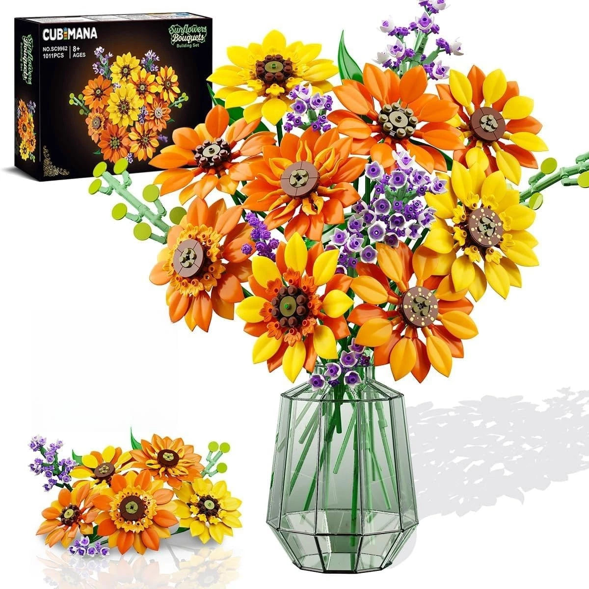 Set of 4 Sunflower Bouquet Building Sets with Lights