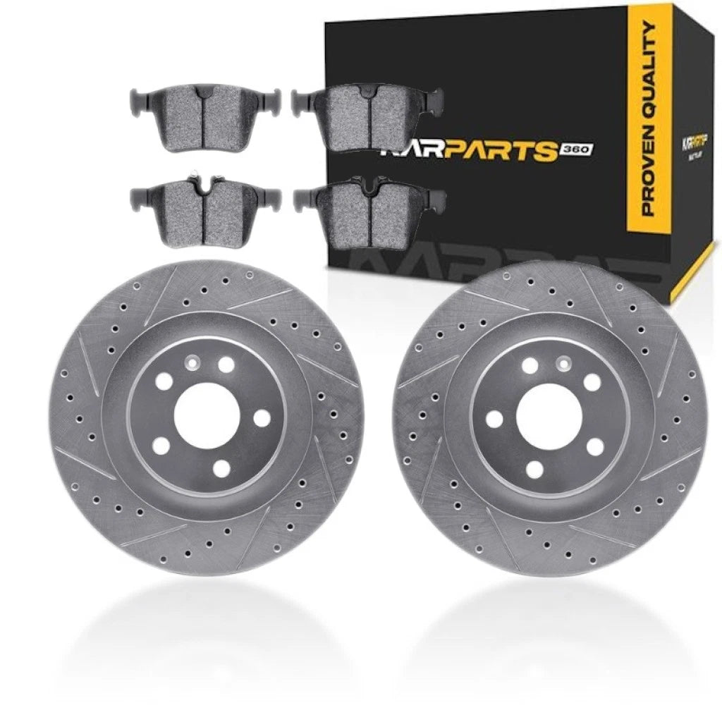 Rotor Set for Volvo V60 (2019) - Drilled and Slotted, With Brake Pads, ALX-PAU-DF-7612-27051-CLA6