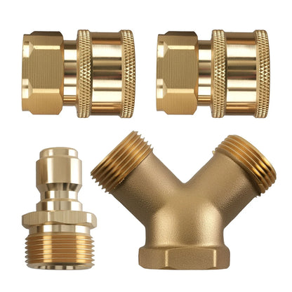 3/8 in Quick Connect Pressure Washer Tee Y-Shape Adapter Brass Dual System for Universal Fit