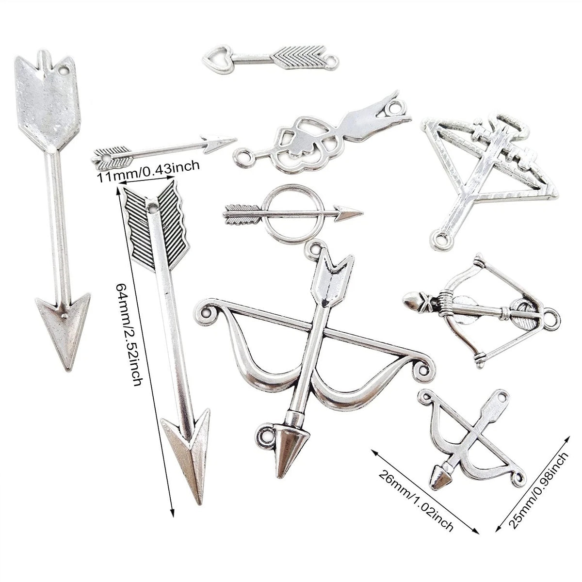 40PCS Mixed Bow and Arrow Charms for Crafting (No Specific Part Numbers)