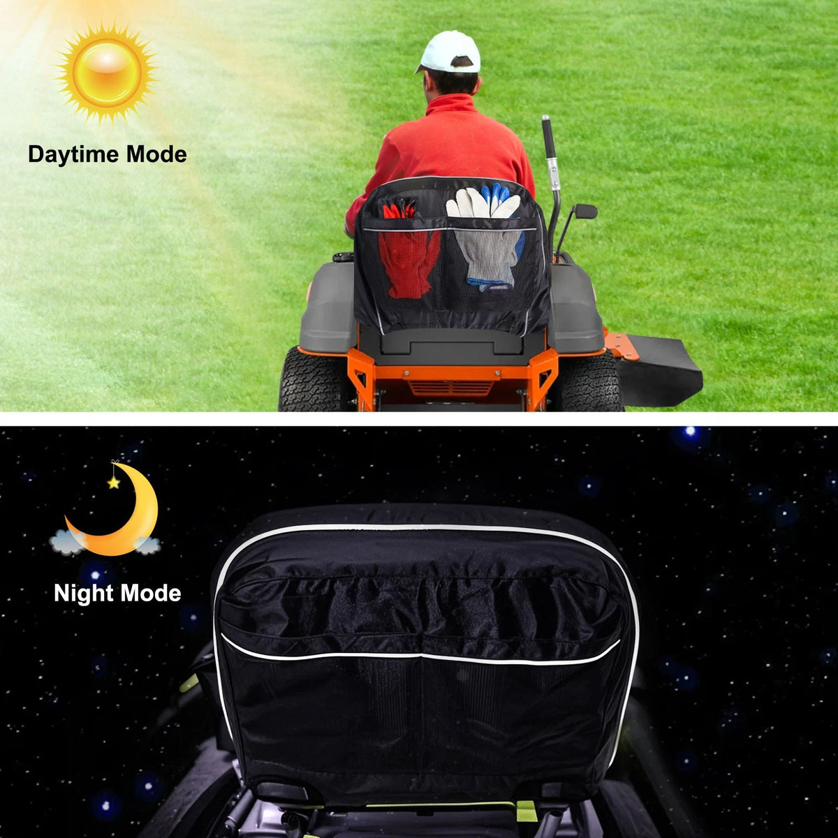 Riding Lawn Mower Seat Cover 600D Waterproof with Adjustable Strap & 4 Pockets