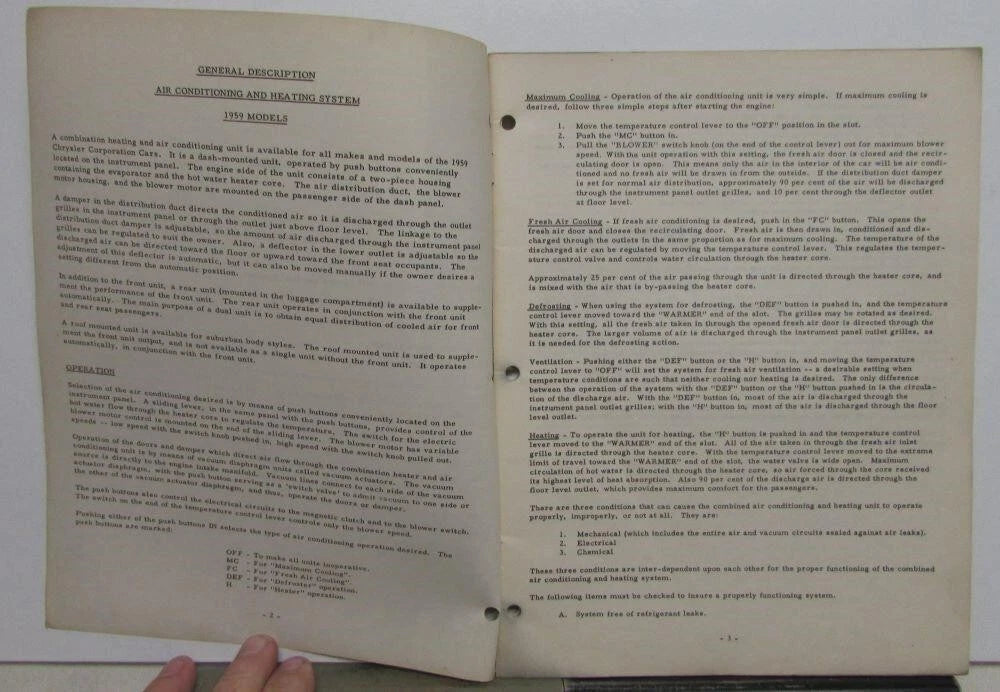Air Conditioning Servicing Instructions Manual for Chrysler (1959)