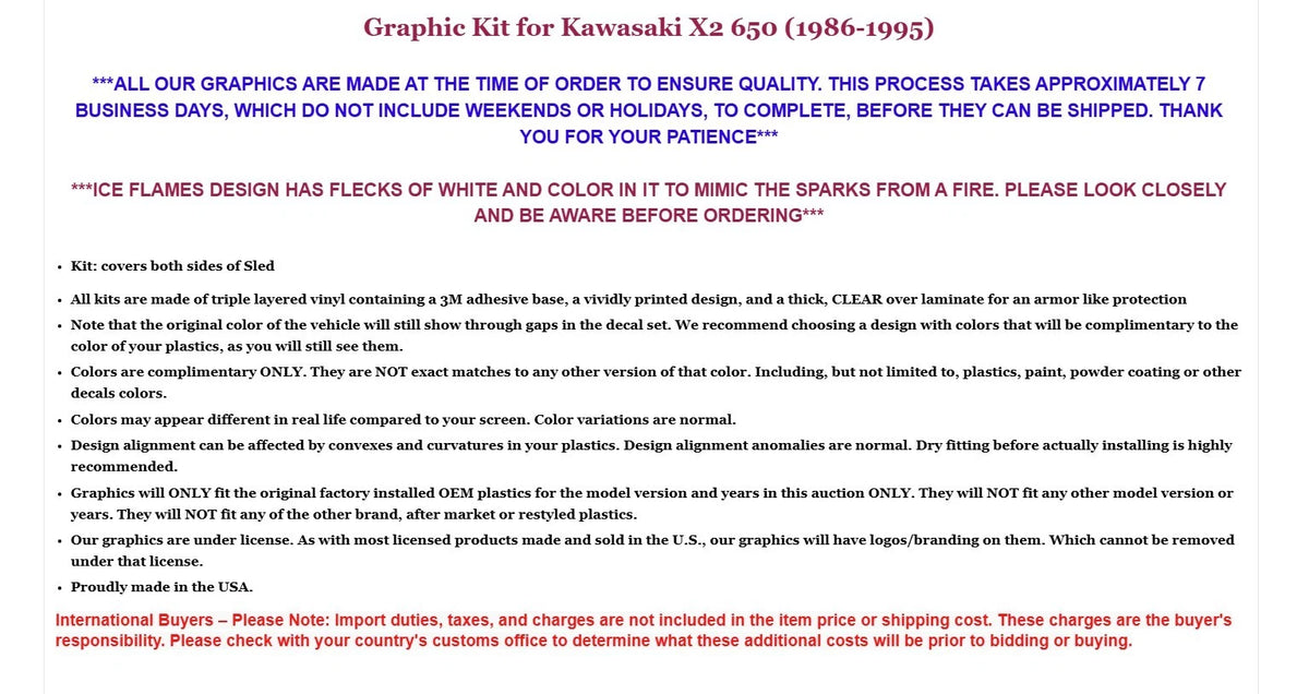 Graphic Decals Stickers for Kawasaki X2 650 (1986–1995)