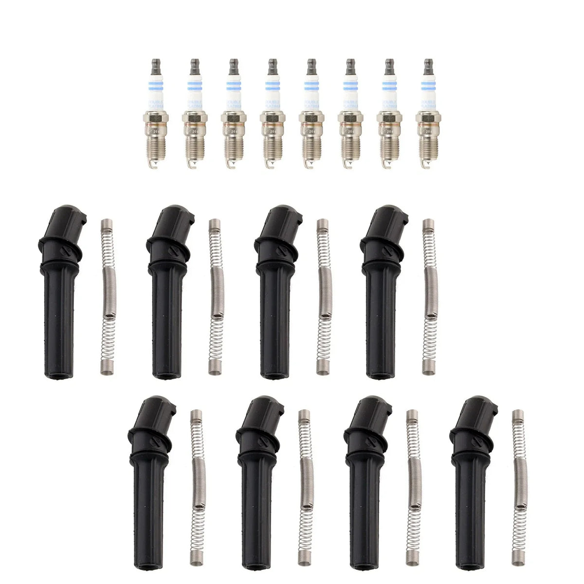 Set of 8 Bosch Double Platinum Spark Plugs & NGK Coil Boots for Aviator E-150 V8
