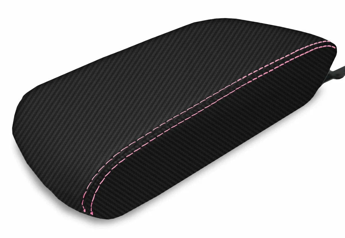 Console Lid Armrest Cover for Toyota 4Runner (2010–2019) Carbon Fiber Pink Stitch