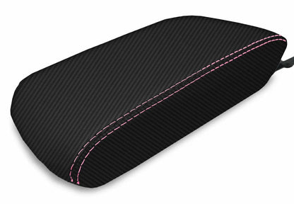 Console Lid Armrest Cover for Toyota 4Runner (2010–2019) Carbon Fiber Pink Stitch