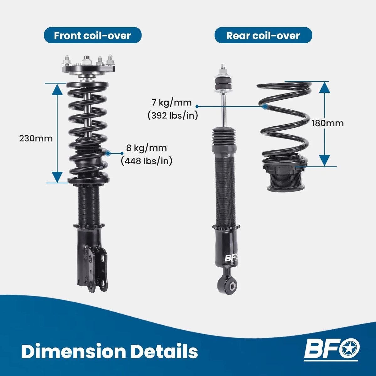 BFO Coilovers Shocks Absorbers Kit for Ford Mustang (1994–2004) Height Adjustable