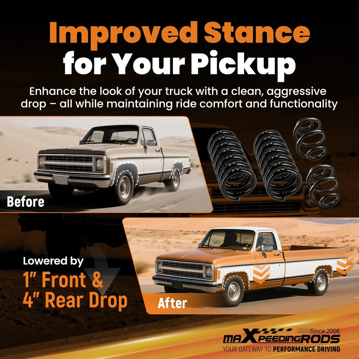 1" Front 4" Rear Lowering Springs for Chevy Silverado C10 GMC Sierra 2WD (1963–1972)