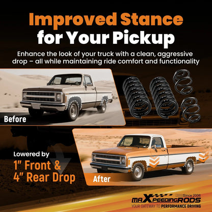 1" Front 4" Rear Lowering Springs for Chevy Silverado C10 GMC Sierra 2WD (1963–1972)