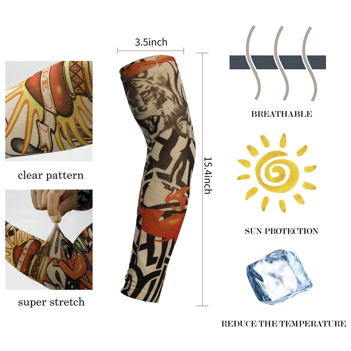 6Pcs Tattoo Sleeves for Men - Multicolor Arm Fake Sleeves