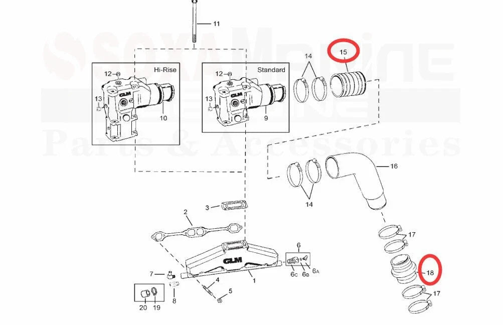Exhaust Manifold Bellow Hose Repair Kit for OMC 5.0L 5.7L V6 V8 (3853608)