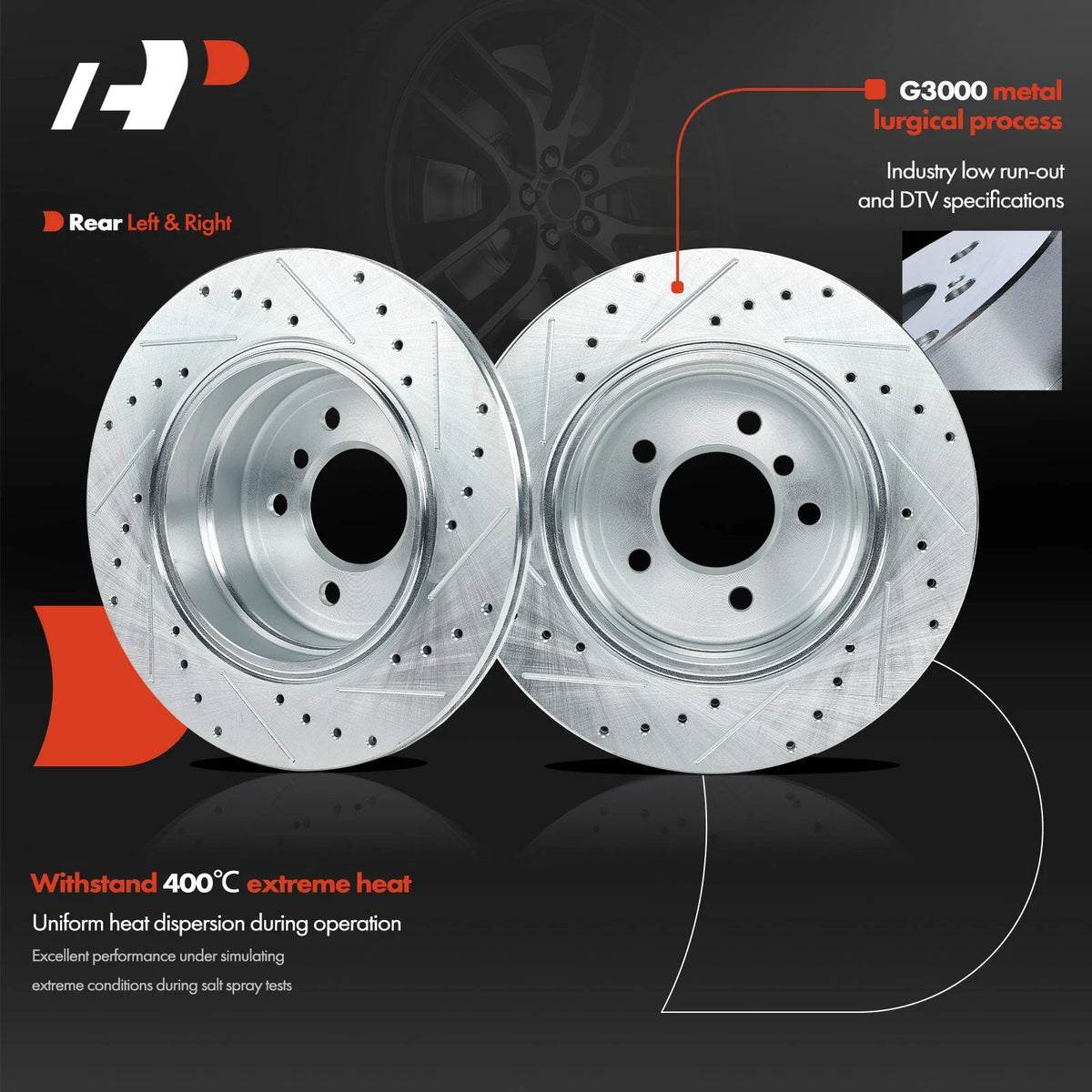 Rear Drilled Brake Rotors for BMW 525xi 528i xDrive 530xi 535xi (2006–2010)