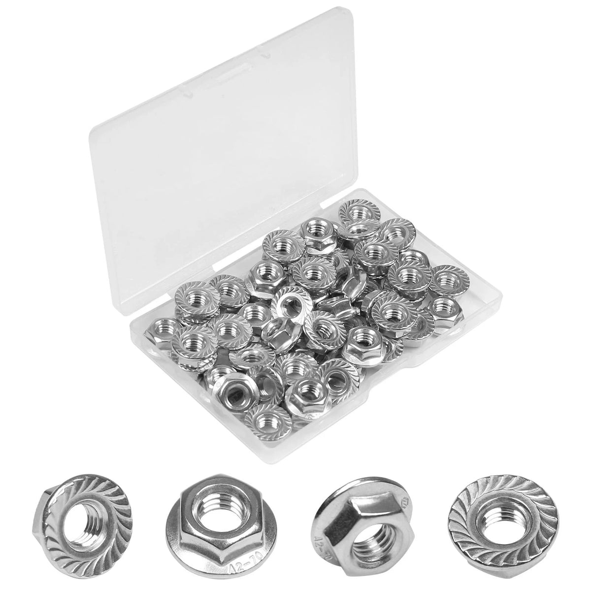 50 Pcs M6 x 1mm Serrated Flange Hex Nuts for Automotive Use