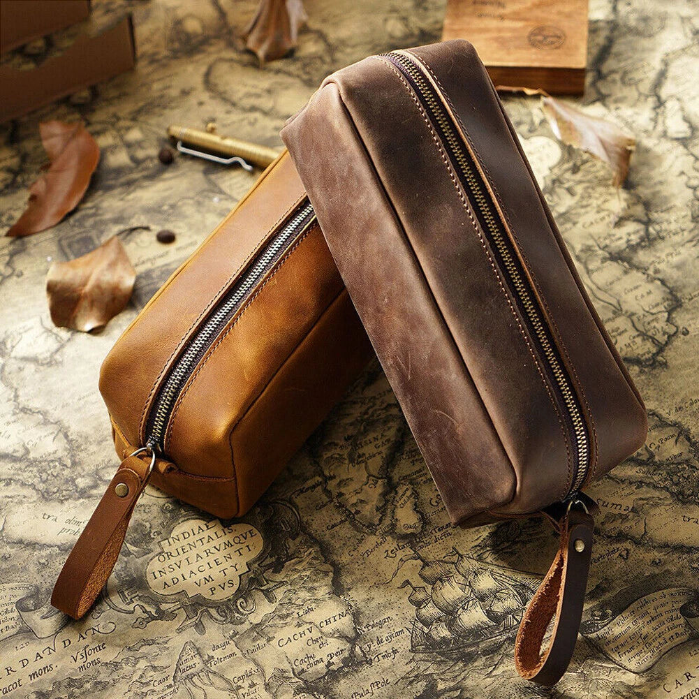 Large Capacity Leather Pencil Case Zip Storage Pouch for Stationery