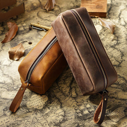 Large Capacity Leather Pencil Case Zip Storage Pouch for Stationery