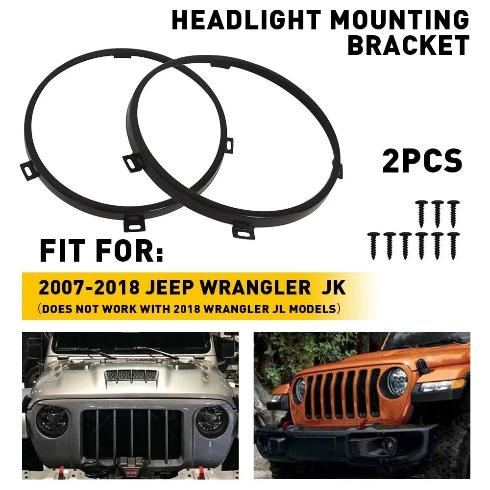 7" Headlight Mounting Ring Bracket Black for Jeep Wrangler JK JKU (2007–2018)