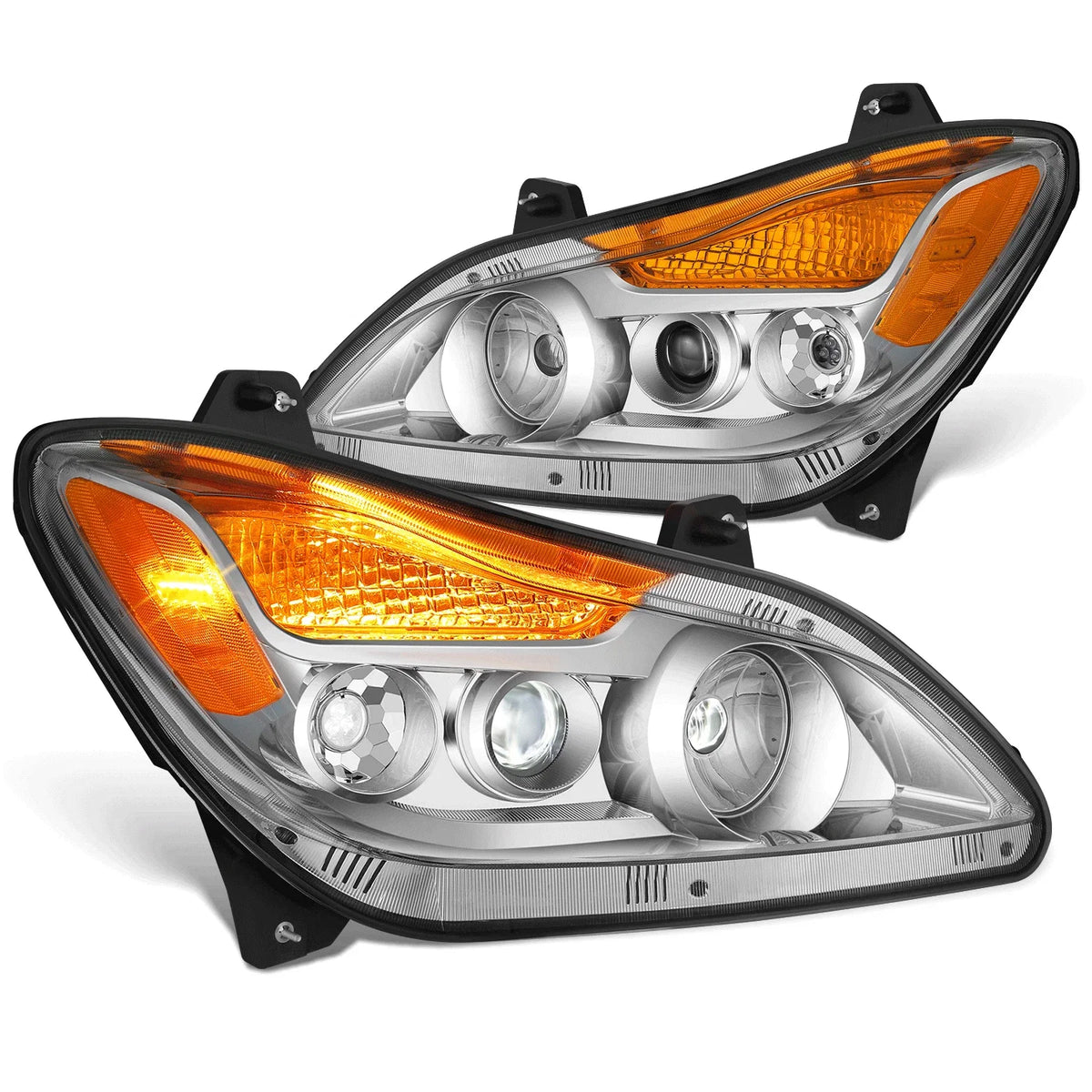 2X Chrome Amber Full LED Projector Headlight Assembly for Kenworth T680 (2022–2025)