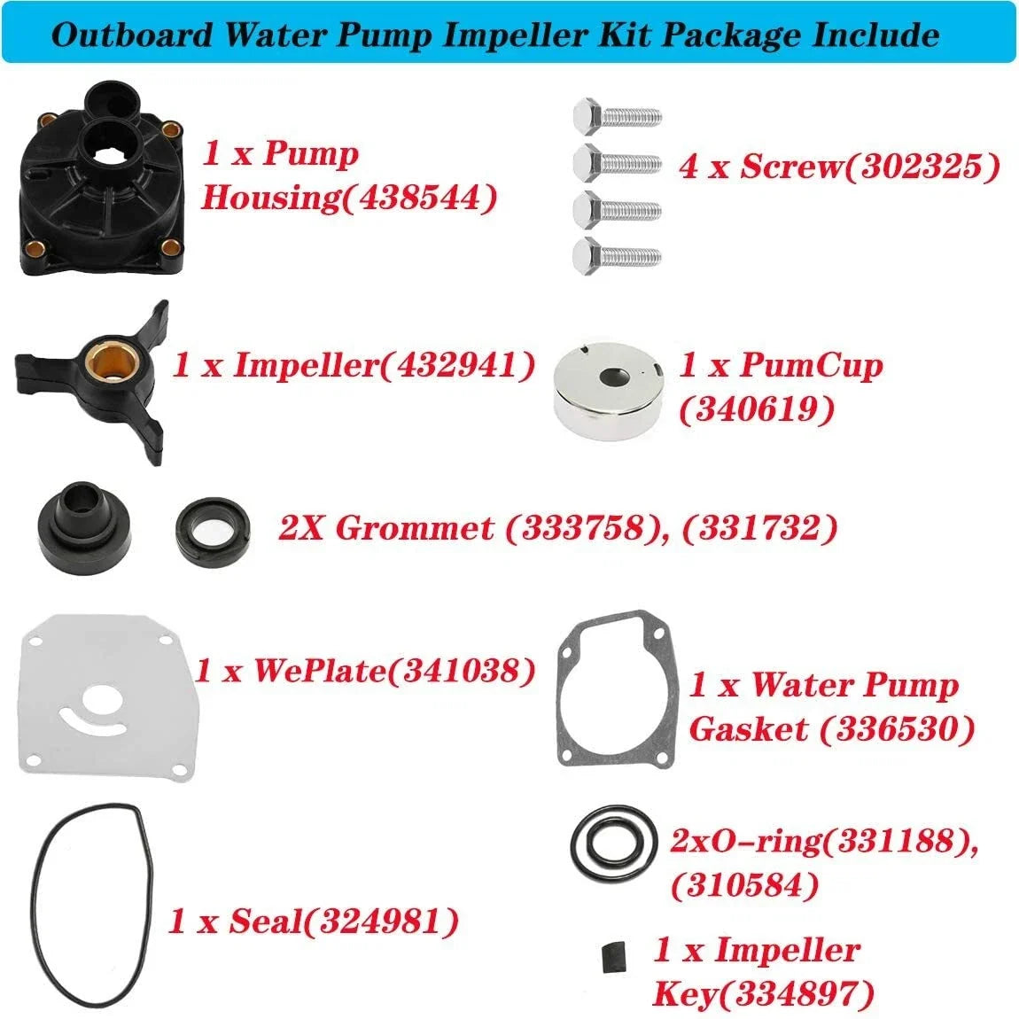 Water Pump Impeller Kit 438592 for Johnson Evinrude OMC Outboard