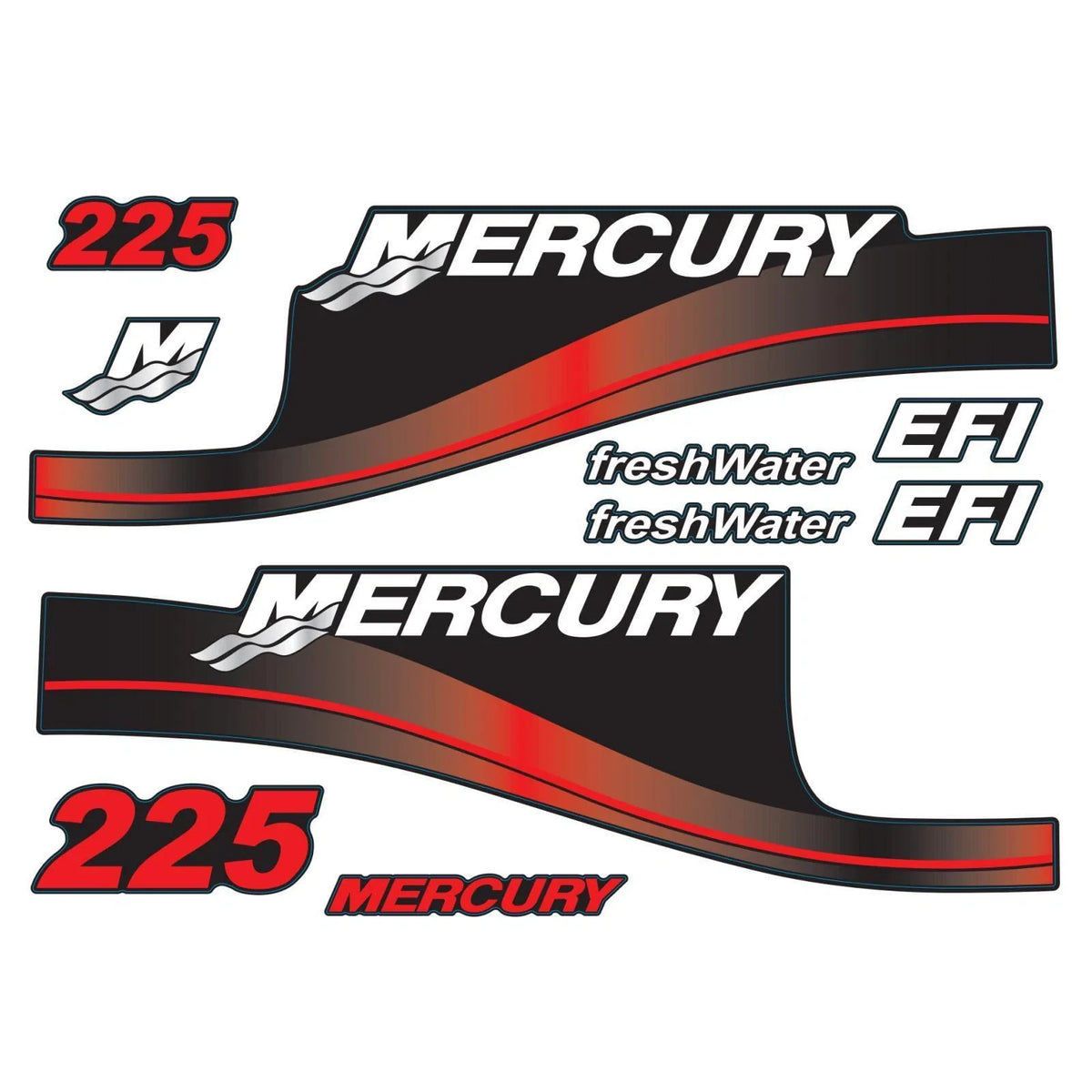 Outboard Motor Decals for Mercury 225hp (M Domed Sticker, Red)