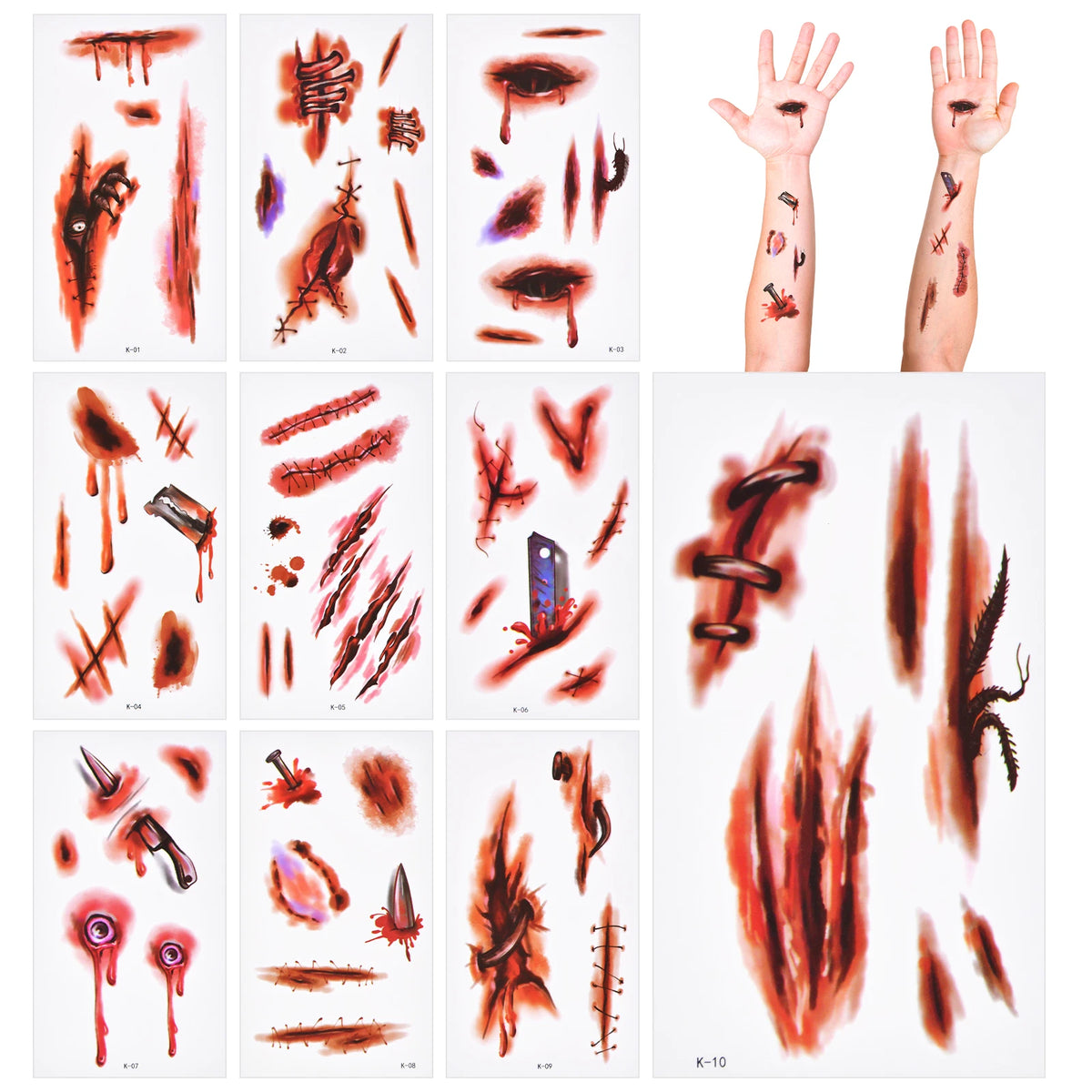 Halloween Fake Tattoo Scar Stickers - Simulation Blood Wound Stickers