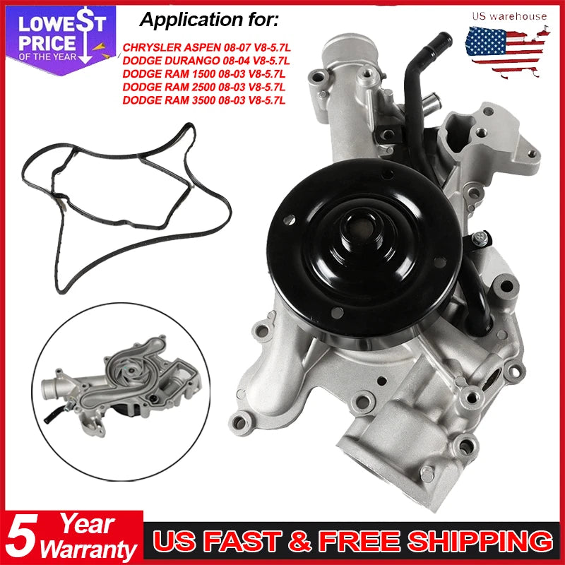 Upgrade AW7168 Water Pump w/Gasket for Dodge Ram 1500 2500 3500 (2003–2008)