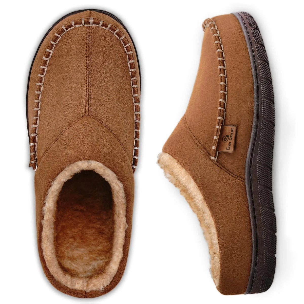 Men's Slip On Moccasin Slippers with Memory Foam 9-10, Camel