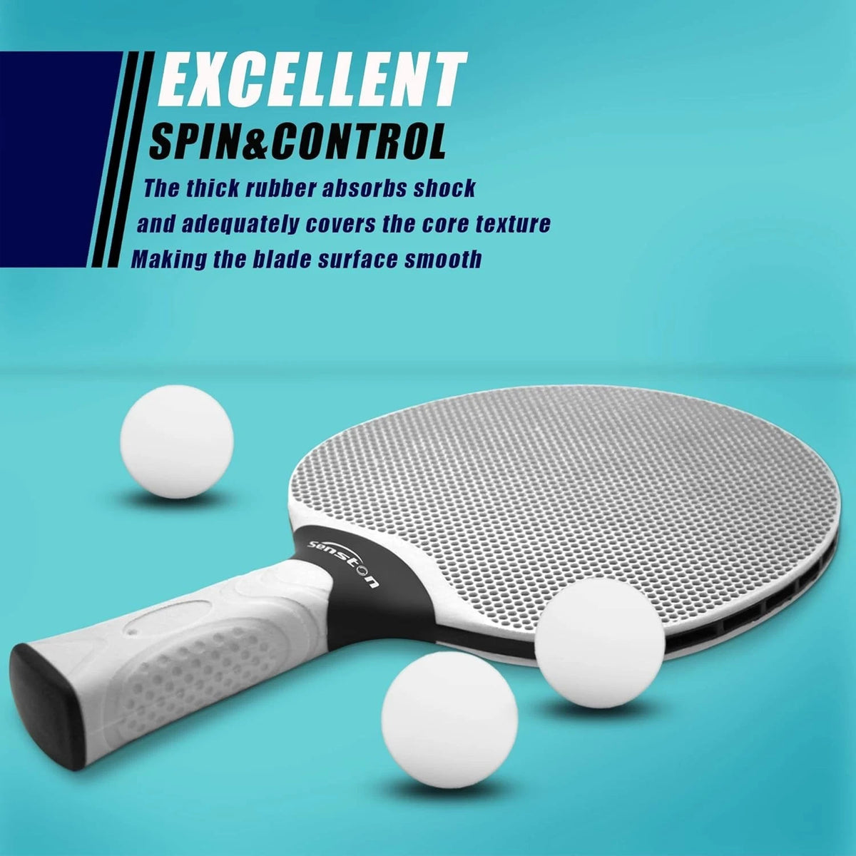 Set of 2 Table Tennis Rackets with Comfortable Grip & 3 Balls