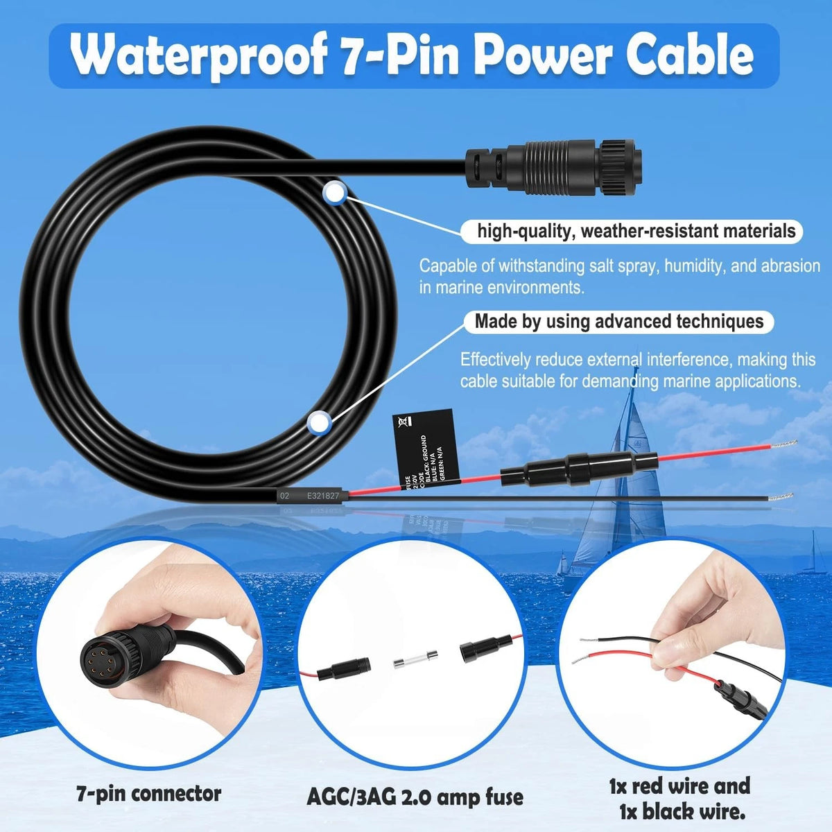 Power Cable 7Pin for Garmin GMS 10 Network Port Expander (010-10553-00)