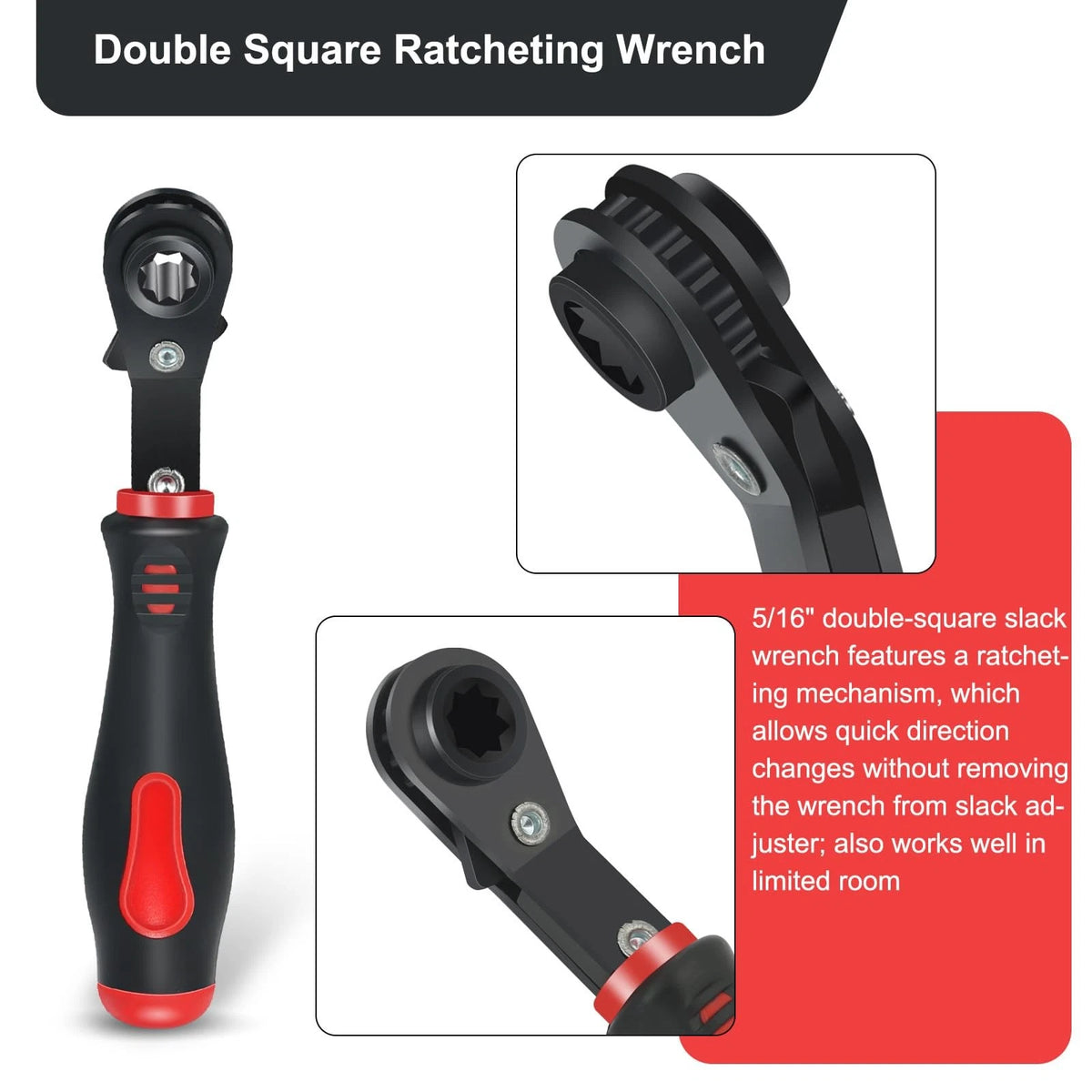 2-Piece Brake Adjustment Tool Set 5/16" Ratcheting Wrench for Semi Trucks