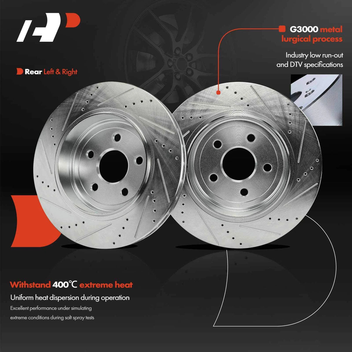 Set of 6 Rear Drilled Brake Rotors & Pads for Jeep Grand Cherokee (CFC1498, 30114980)