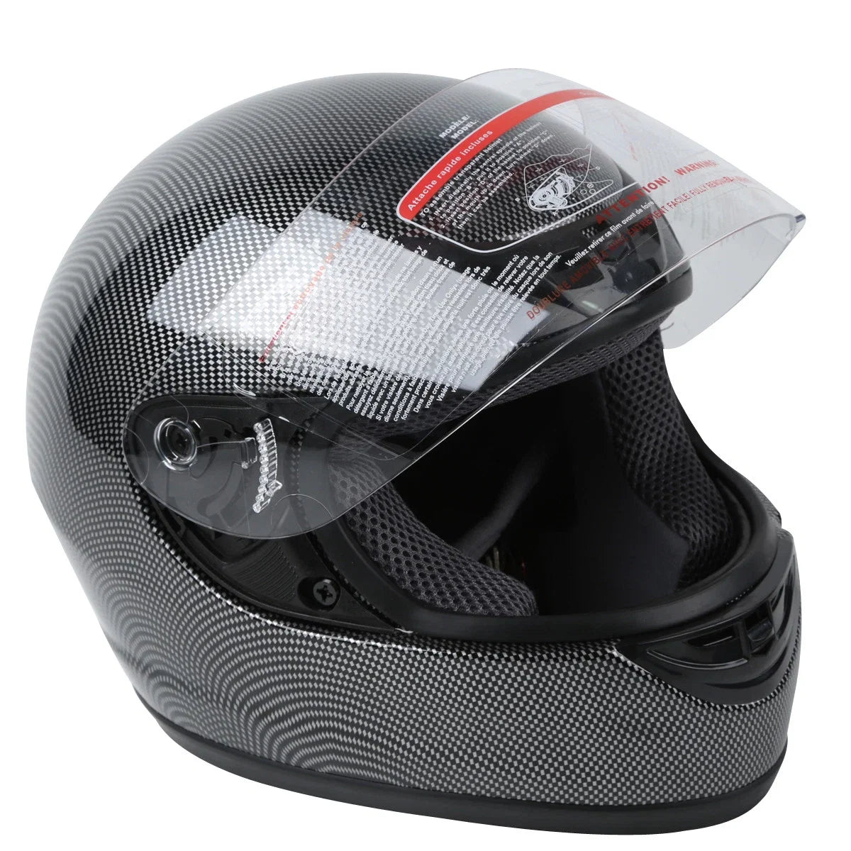 Flip Up Full Face Helmet for DOT Motorcycle (S, M, L, XL) - Black Carbon Fiber